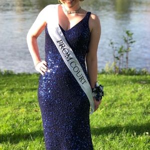 Navy Sequin Prom Dress